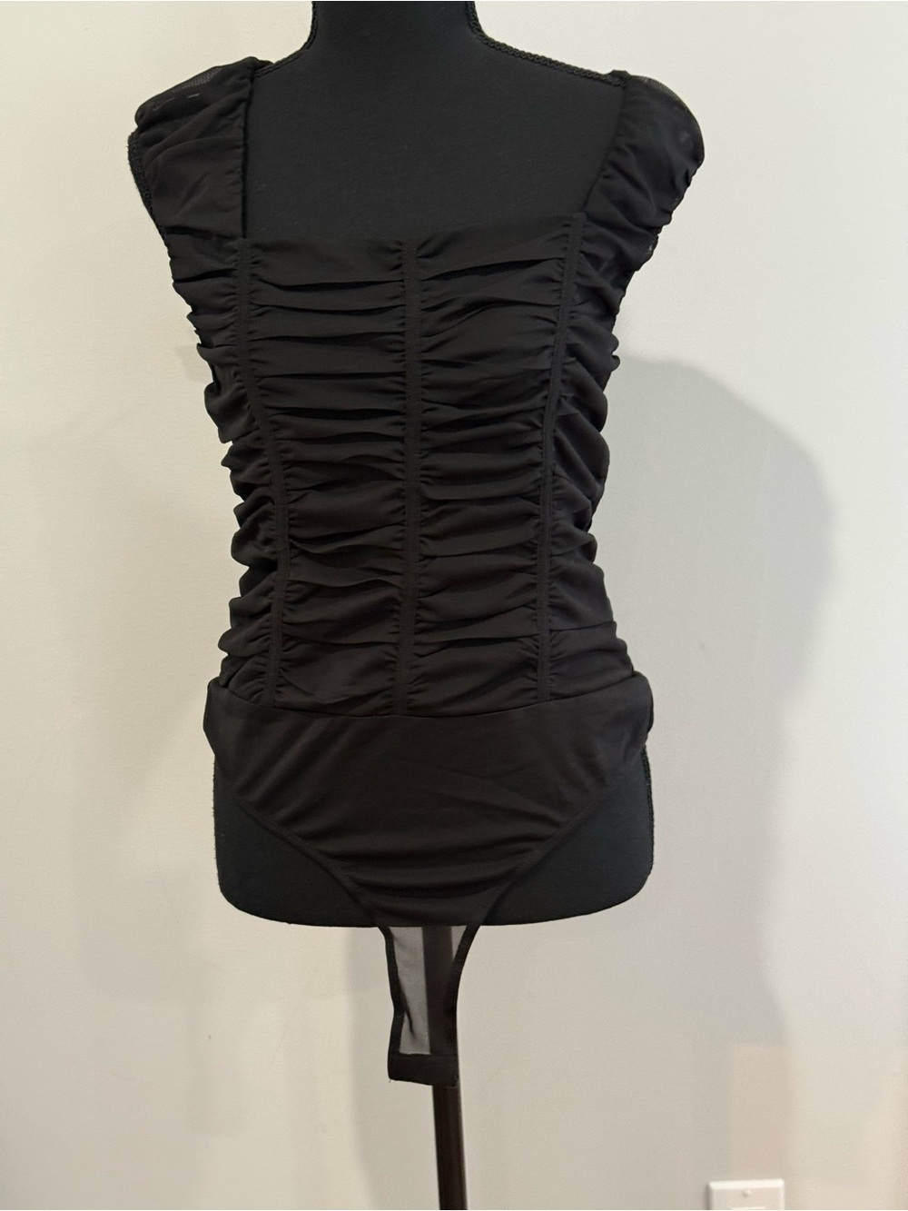 New Chocolate L Black Ruched Bodysuit 767
